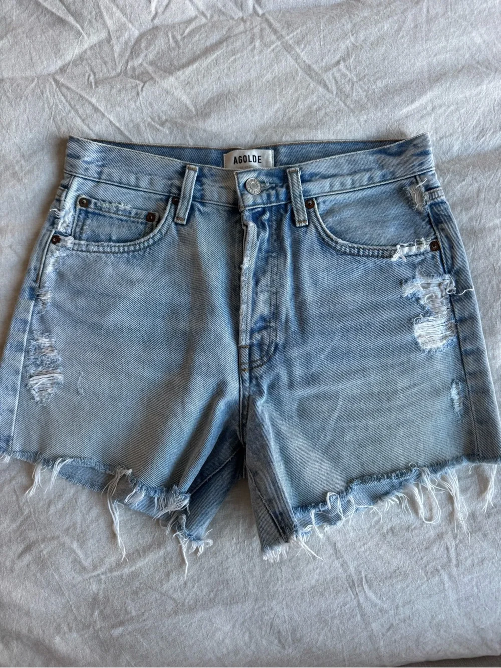 Agolde Parker Long Shorts in Light Wash Denim